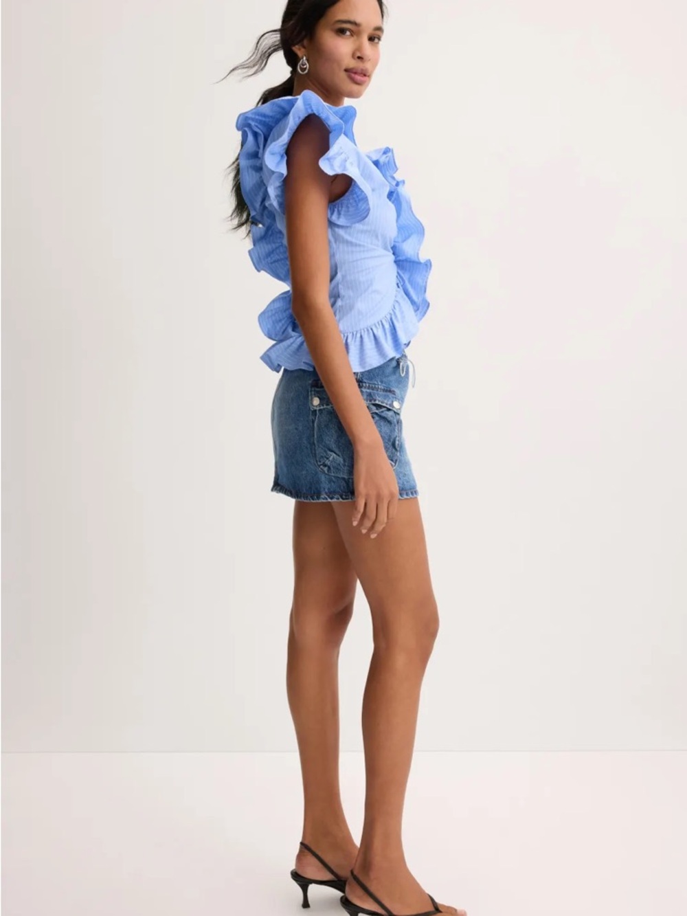Aknvas Light Blue Ruffle Peplum Blouse - Picture 9 of 12